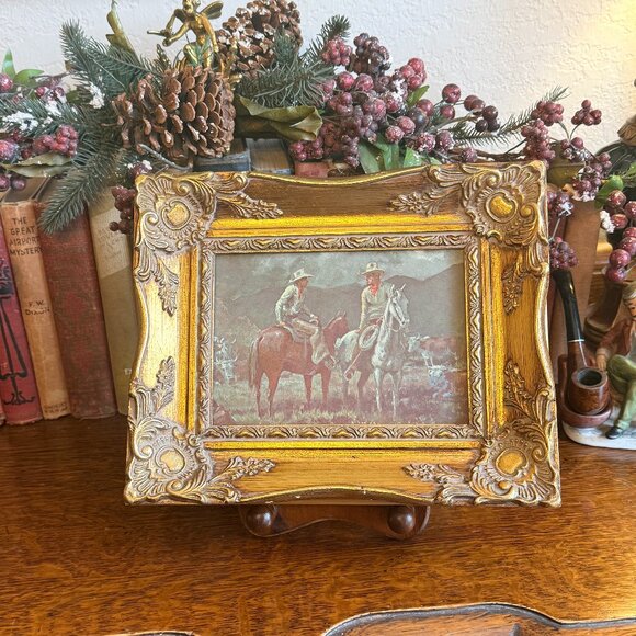 Vintage 1950's Earnst Tonk Western Picture in Wood Gold Gilt Frame - Picture 3 of 13